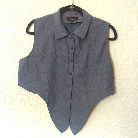 Trashy Diva Retro Vintage Cropped Chambray Denim Cotton Summer Crop Top - Picture 2 of 5